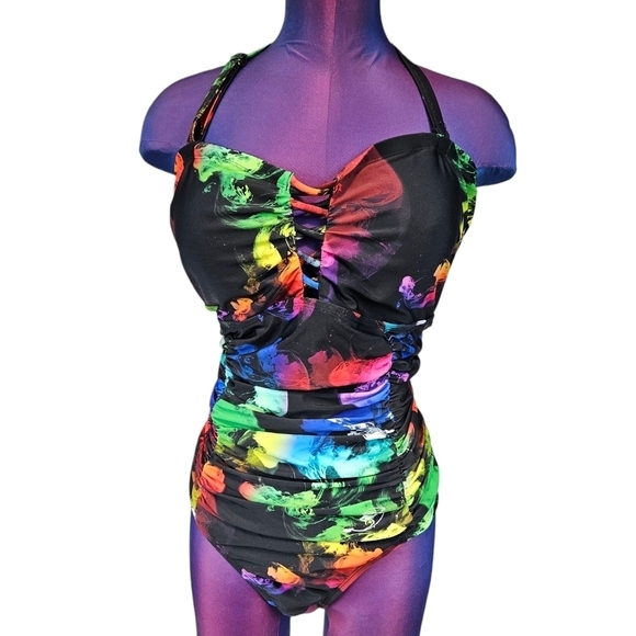 Colocean Colorful Abstract One Piece Swimsuit Tummy Control Size 18/20 Plus - Picture 10 of 10